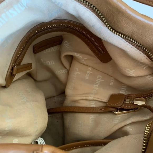 Christopher Kon Caramel Leather Hobo Bag Boho Tan Slouchy 70s‎ Vibes Whipstitch - Picture 11 of 12